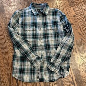 Vans Men's Green and Gray Plaid Button Down Shirt